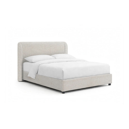 Inya Queen Size Bed | Shelter Padded Headboard | White Boucle Upholstery