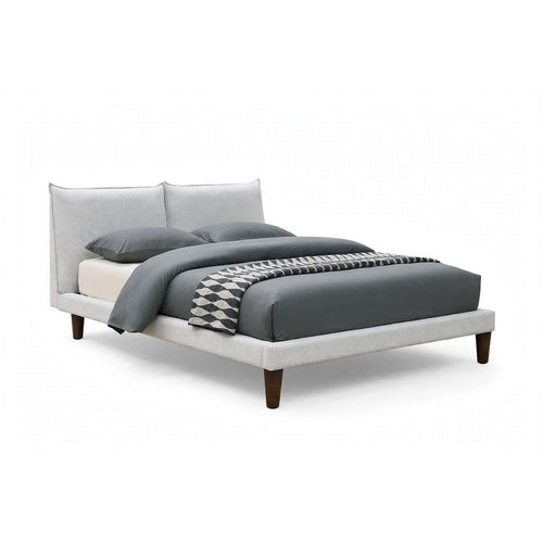 Veru King Size Bed | Light Gray Chenille Upholstery | Pillow Top Headboard
