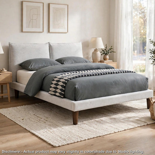Veru King Size Bed | Light Gray Chenille Upholstery | Pillow Top Headboard