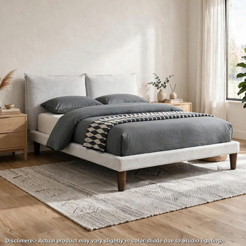 Veru Full Size Bed | Light Gray Chenille Upholstery | Pillow Top Headboard
