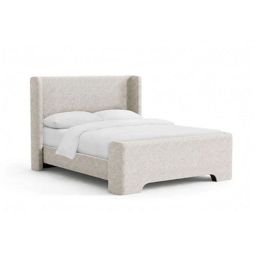 Verna Queen Size Bed | Shelter Headboard | Taupe Chenille Upholstery