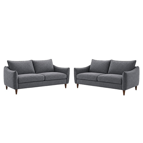 Vora 2pc Sofa and Loveseat Set | Slope Arms | Foam Fill Dark Gray Chenille