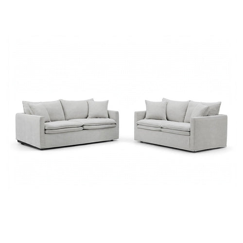 Rutu 2pc Sofa and Loveseat Set w 4 Pillows | Track Arms | Light Gray Linen