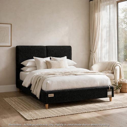 Tavo Full Bed | 2 Panel Foam Headboard | Metallic Black Boucle Upholstery