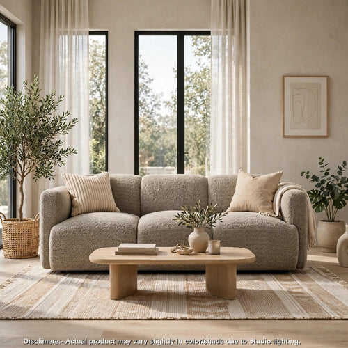 Dera 3-Seater Sofa | Textured Brown Fabric | Curved Track Arms | 82"
