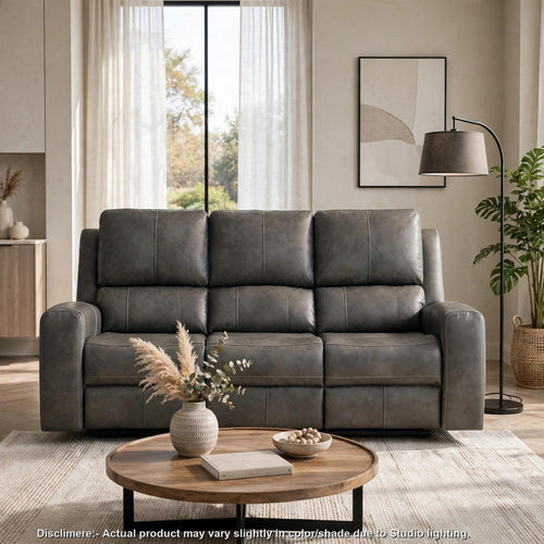 Joe Triple Power Reclining Sofa with Console | Gray Faux Leather | 86"