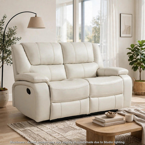 Mila Manual Motion Reclining Loveseat | White Faux Leather Upholstery | 62"
