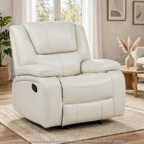 Mila Manual Recliner Glider Sofa Chair | White Faux Leather Upholstery
