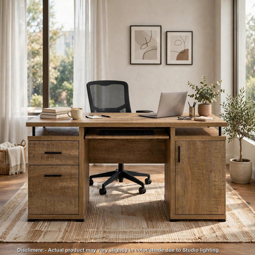 Lena Office Computer Desk | 2 Drawer | Mango Brown Finish | 55"