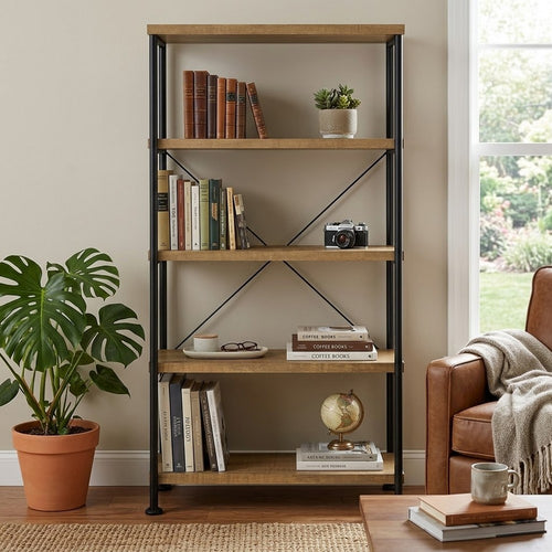 Tena 4 Tier Bookshelf | Mango Brown Finish | Metal Frame | 63"