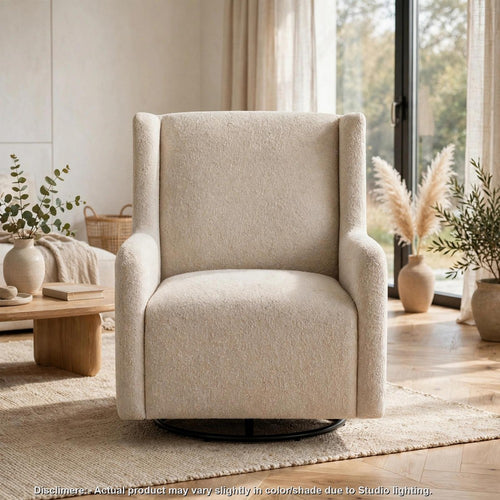Mena Swivel Glider Chair | Sandy Beige Boucle Upholstery | Foam Cushion