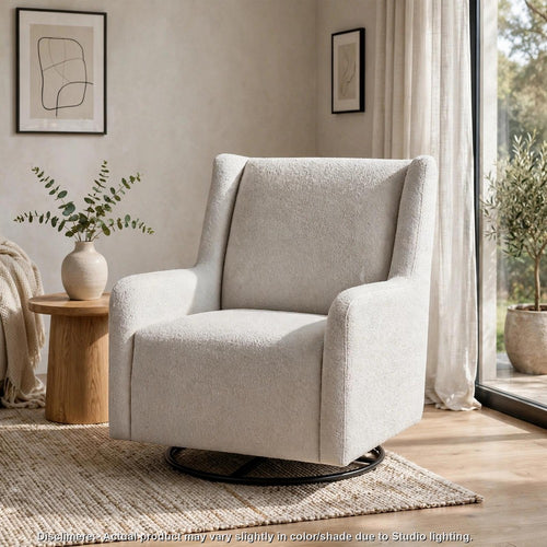 Mena Swivel Glider Chair | Dove Gray Boucle Upholstery | Foam Cushion