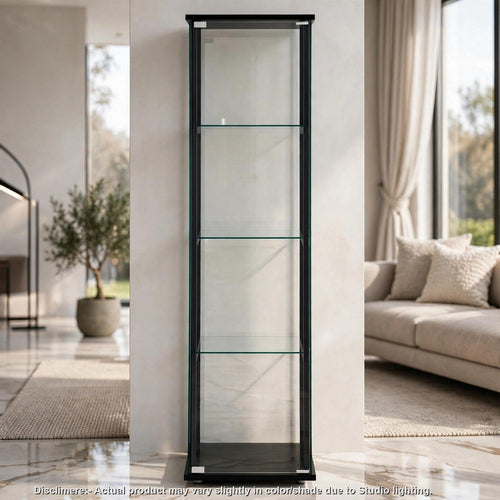 Misa Slim Curio Cabinet | Glass Door | 4 Shelves | Black Finish | 64"