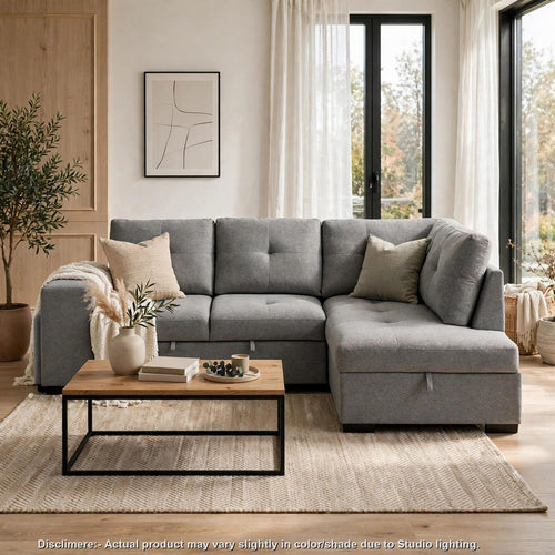 Lema Sectional L Sofa with Storage Chaise | Pull-Out Bed | 2 Ottomans | Gray