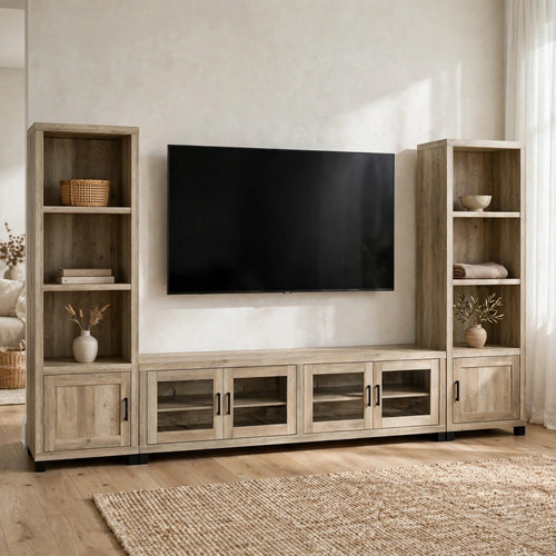 Sac 3pc TV Media Console with 2 Storage Piers | Antique Pine Brown | 79"