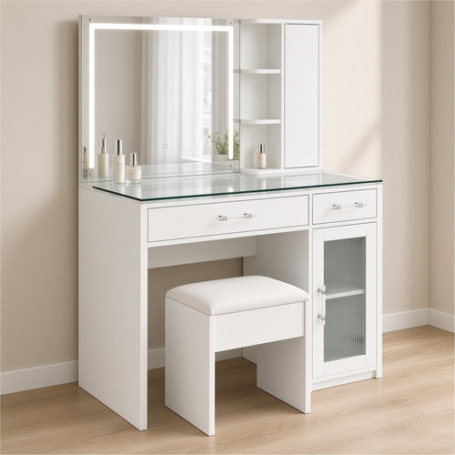 Fauna Vanity Set | Storage Cabinet | LED Mirror | White High Gloss Wood