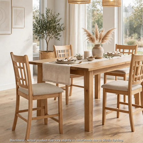 Lessa Counter-Height Chairs | Set of 2 | Linen Fabric | Light Oak Wood