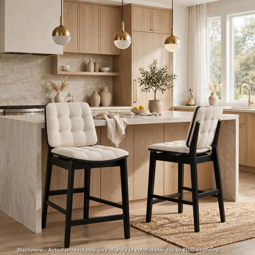 Bera Counter-Height Chairs | Black Wooden Feet | Set of 2 | Cream Velvet