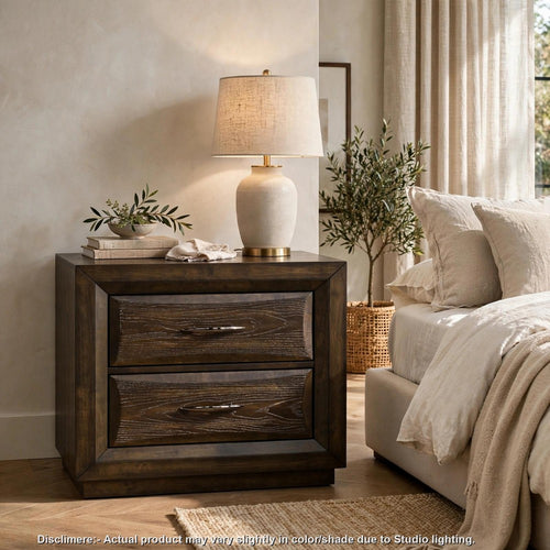 Lahi Nightstand with 2 Drawers | Bevelled Arched Fronts | Dark Oak Wood