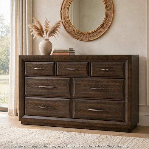 Lahi Wide Dresser | 7 Drawers | Bevelled Arched Fronts | Oak Wood