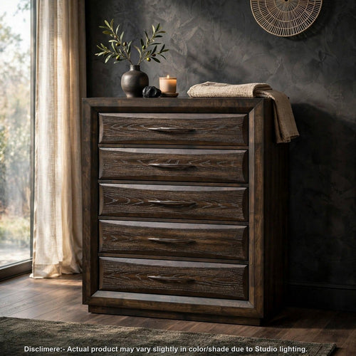 Lahi Wide Dresser | 5 Drawers | Bevelled Arched Fronts | Oak Wood