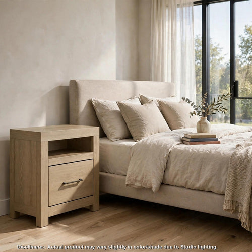 Juhi Nightstand with 1 Drawer and Open Cubby Shelf | Light Oak Wood