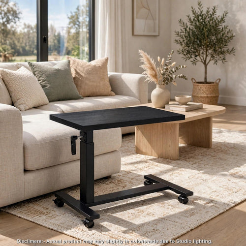 Park C-Shape Mobile Overbed Table | Steel Base | Oak Black Wood 28-40"