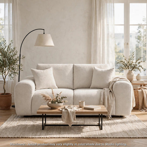 Beno Loveseat | 2 Pillows | Wide Arms | Channel Tufted Ivory Chenille 78"