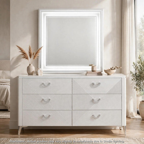 Ivana 2pc Wide Dresser and LED Mirror Set | 6 Drawers | White High Gloss