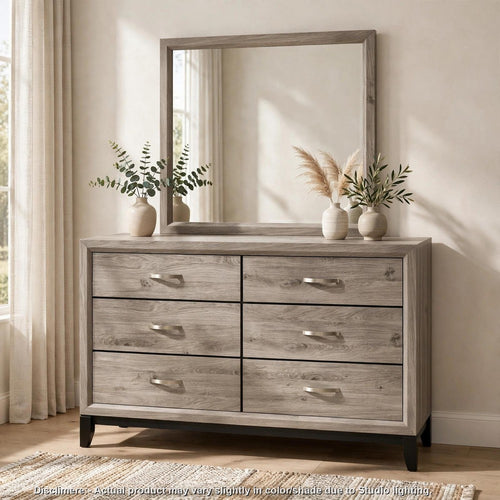 Kapa 2pc Wide Dresser and Mirror Set | Grooved Details | Light Taupe n Black