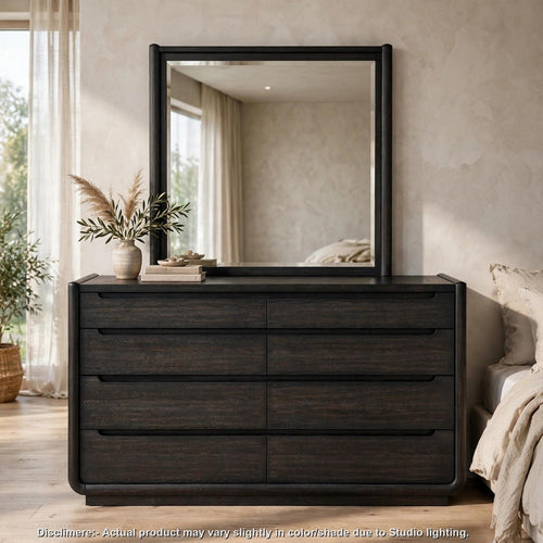 Lina 2pc Wide Dresser and Mirror Set | 8 Drawers | Burnished Black
