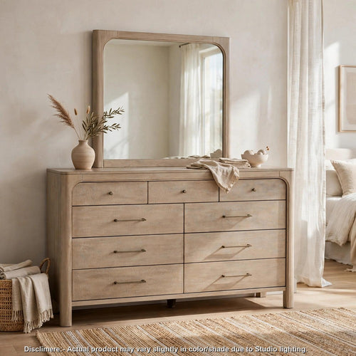 Pira 2pc Wide Dresser and Mirror Set | 9 Drawers | Weathered Brown Mango Wood
