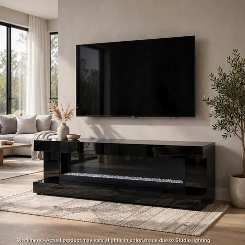 Orry TV Stand Fireplace Console | Bluetooth Speaker | Black Gloss 71"