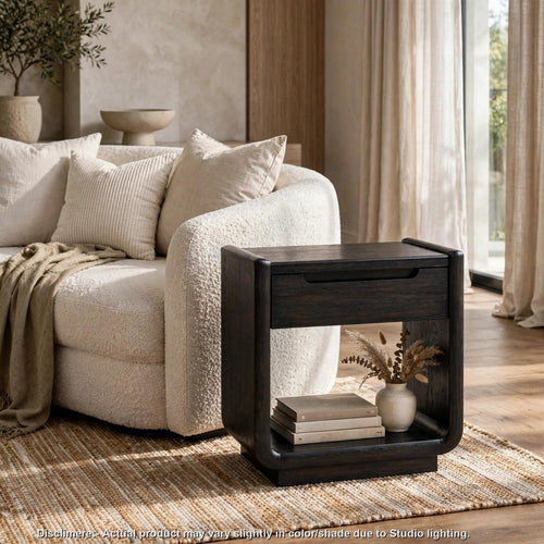 Lina Side End Table | 1 Drawer and Open Shelf | Burnished Black 24"