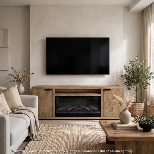 Fuya TV Stand Fireplace Media Console w Faux Logs | Mango Brown 60"
