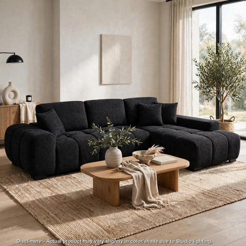 Hecy Sectional Sofa with R Arm Chaise | 3 Pillows | 119" Black