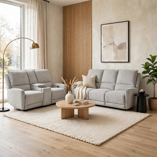 Mery 2pc Power Recliner Sofa and Loveseat Set | Soft Dove Gray Chenille
