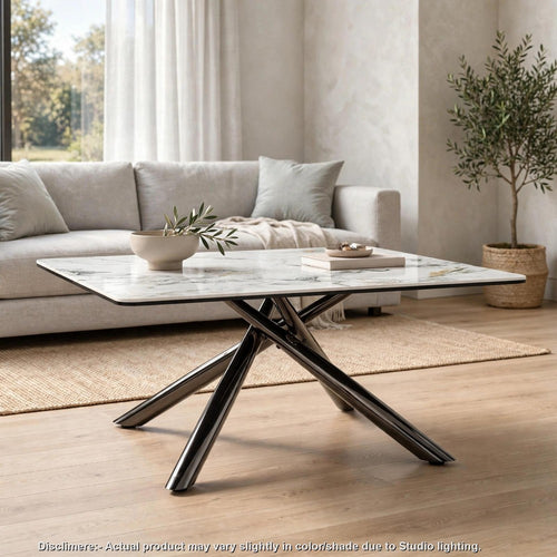 Vello Coffee Table | Square Sintered Stone Top | Black Nickel Base 35"