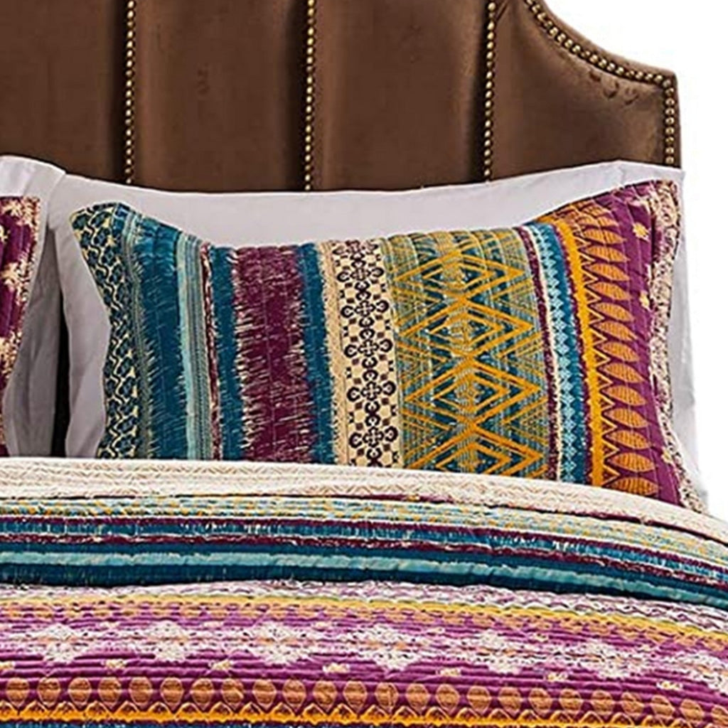 Tribal Motif Print Cotton Twin Quilt Set with 1 Pillow Sham Multicolor By Casagear Home BM42349