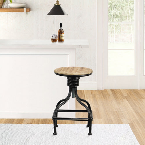 Vintage Metal Frame Swivel Counter Bar Stool with Round Seat, Brown and Black By Casagear Home