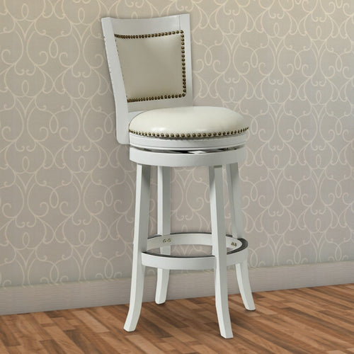 Barstool | Nailhead Trim | White Faux Leather | Flared Legs