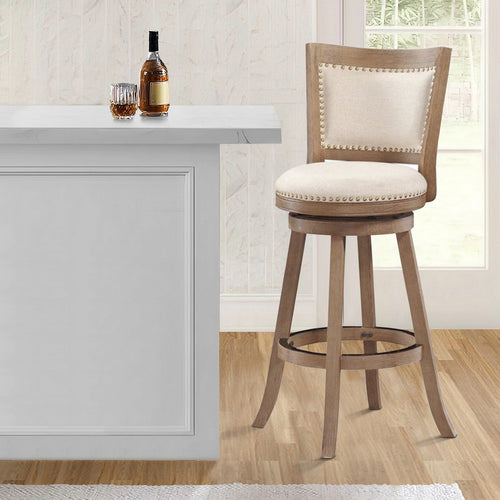 Barstool | Nailhead Trim | Brown Beige | Padded Seat Back