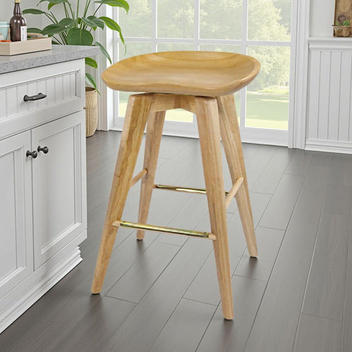 Swivel Barstool | Contoured Seat | Natural Brown Wood
