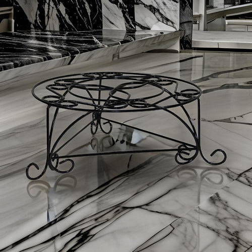 Plant Stand | Swirl Mosaic Iron Frame | Glossy Black