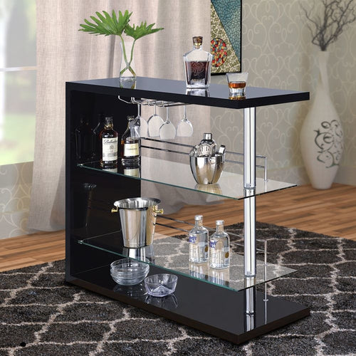 Bar Unit | Rectangular | Black | 2 Shelves | Wine Holder
