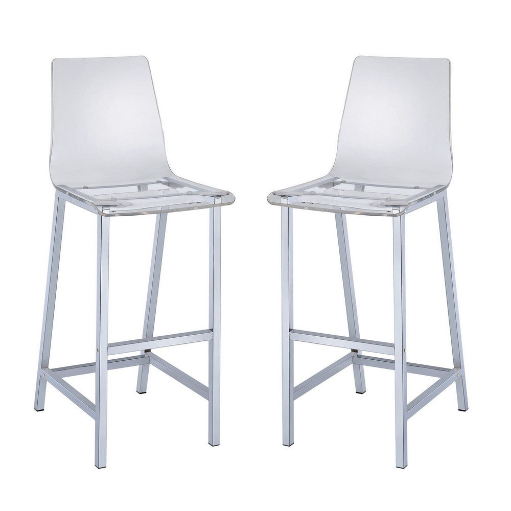Barstool Set of 2 | Clear Acrylic | Chrome Base | Elegant Style