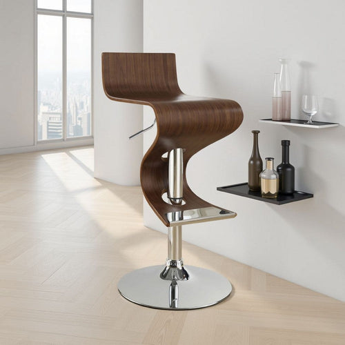 Barstool | Adjustable | Brown Silver | Chrome Base