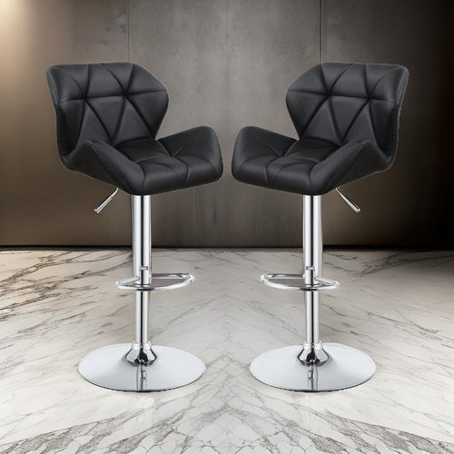 Barstool Set of 2 | Adjustable | Black | Diamond Style | Chrome Base