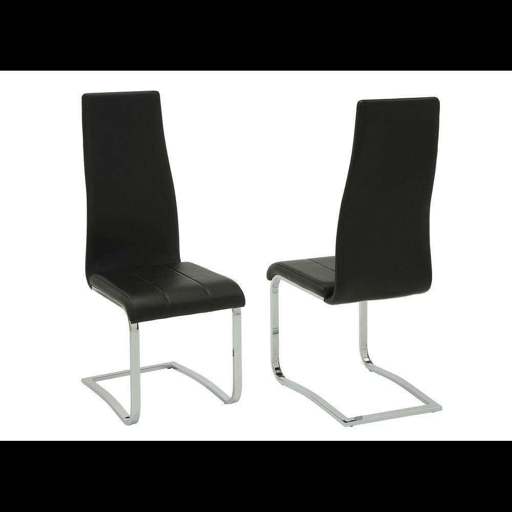 Dining Chair Set of 4 | Black Faux Leather | Chrome Legs