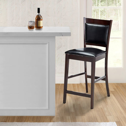 Counter Chair Set of 2 | Vinyl Padded Seat Back | Espresso Brown